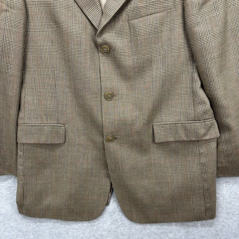 Tommy Hilfiger Blazer Mens 40‎ Brown Glen Plaid Silk Wool Sport Coat Suit Jacket